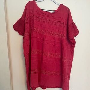 Sundance Pink Eyelet Lace Blouse 100% Cotton Women’s Large Unlined Short Sleeve